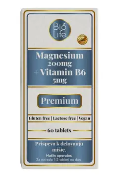Magnezij 200mg+ Vitamin B6 Premium 60tbl BioLife-1
