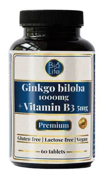 Ginkgo Biloba 1000mg + Vitamin B3 Premium 60tbl BioLife-1