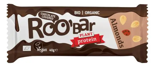 Ploščica protein in mandelj s čokolado bio 40g Roobar-0